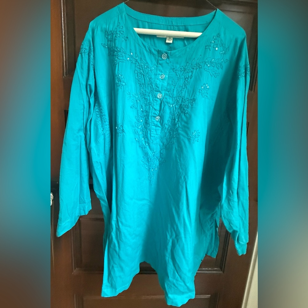 Tommy Hilfiger Plus Long Sleeved Turquoise Women's Tunic